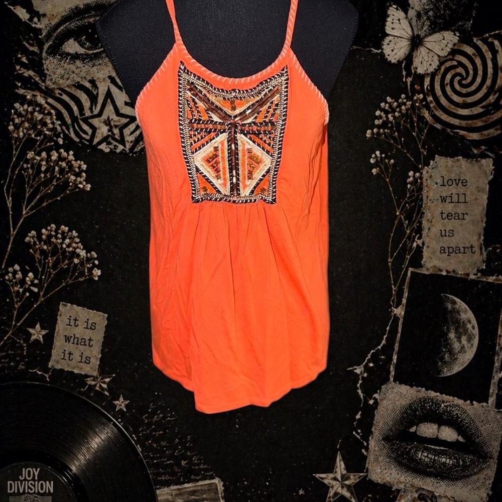 Beaded boho tank top embroidered
